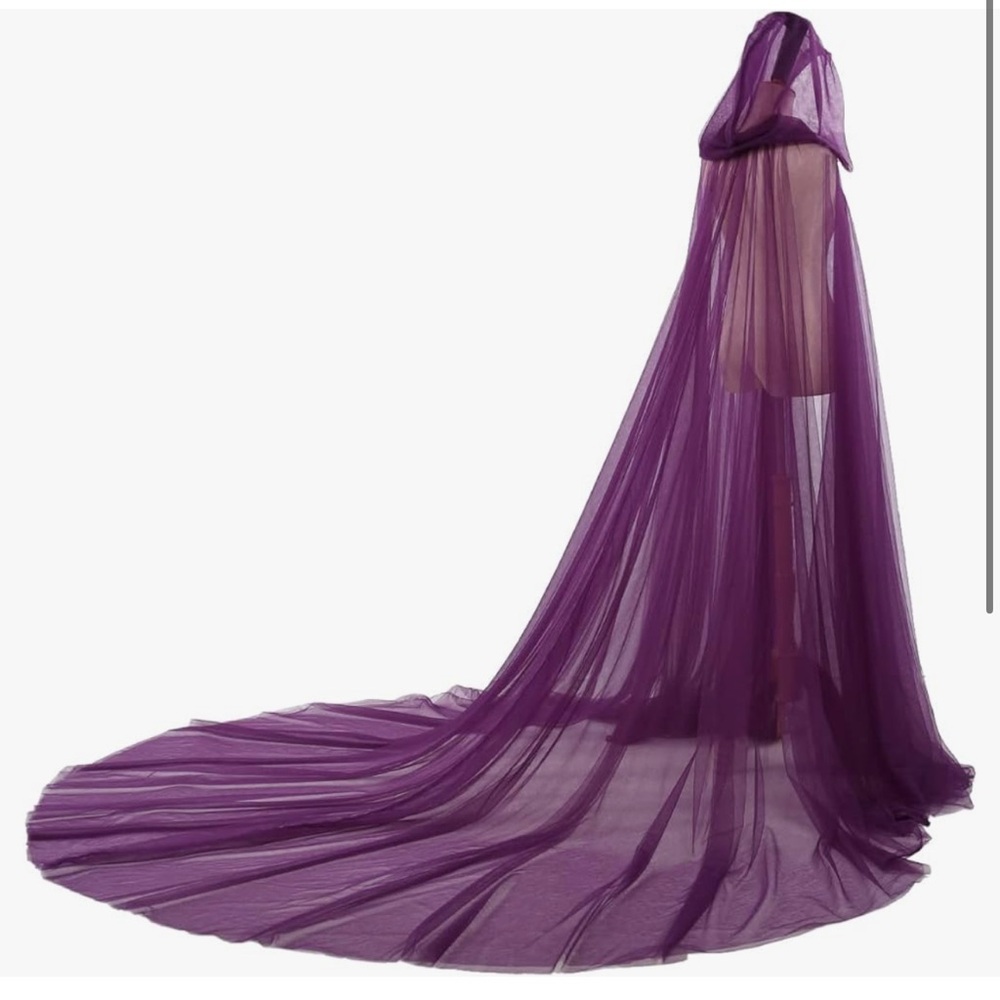 Dramatic Purple Hooded Cape with Ethereal Train
